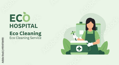 Eco-Friendly Hospital Cleaning Service Depicted In Modern Green and White Illustrative Style