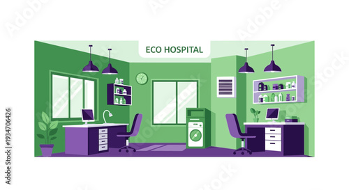 Eco-Friendly Hospital Interior Illustration Showcasing Modern Healthcare Design