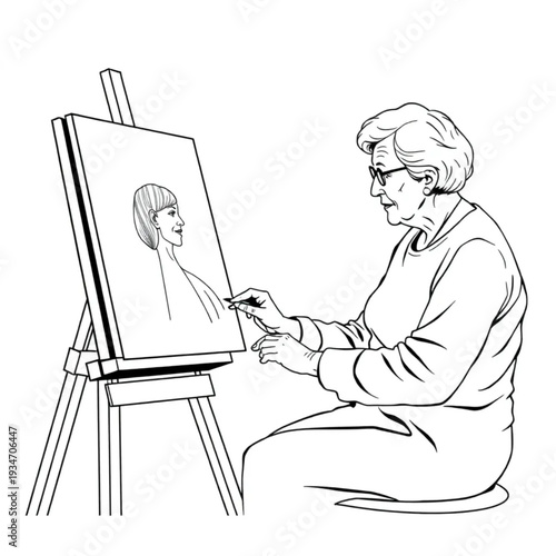 A 72-year-old woman at a life drawing class, creating art, cultural participation, active creative senior