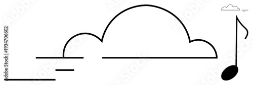 Music concept. Stylized cloud and music note design connected by flowing lines. Music linking creativity, technology, and inspiration. Perfect for promotions, digital media, and platforms