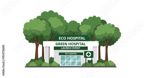 Eco-Friendly Hospital Depicted Amidst Verdant Trees, Offering Natural Healing and Healthcare