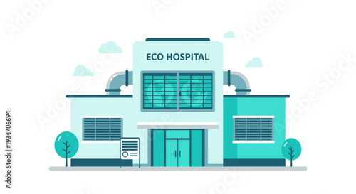 Eco-Friendly Hospital Depiction Demonstrates Modern Sustainable Medical Facility Design