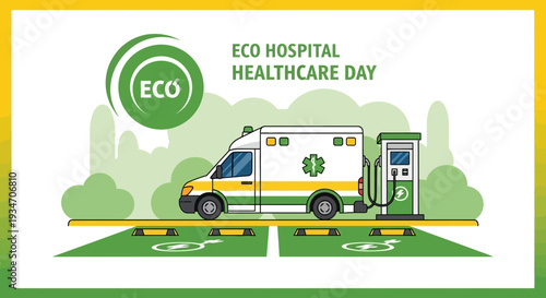Eco-Friendly Hospital Healthcare Day Featuring Electric Ambulance And Charging Station