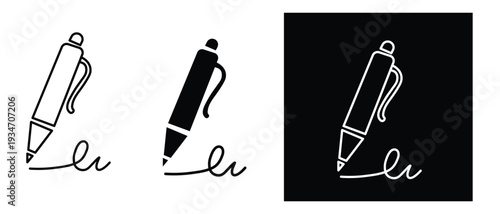 pen signature icon set writing sign contract document vector
