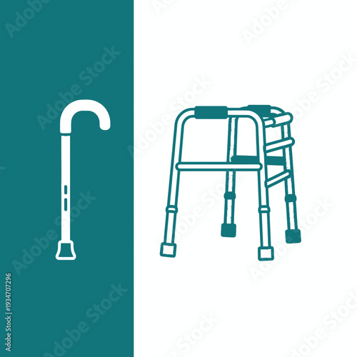 Elderly Care Illustration Featuring Mobility Aids, Symbolic Representation of Assisted Living Needs
