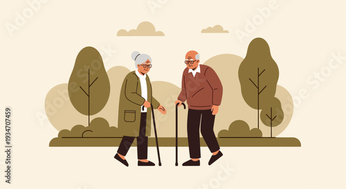 Elderly Couple Strolling Through a Park, Enjoying Leisure Time And Senior Wellbeing