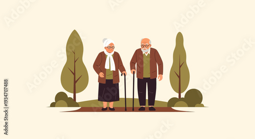 Elderly Couple Strolling Through A Peaceful Park Embracing Retirement And Companionship