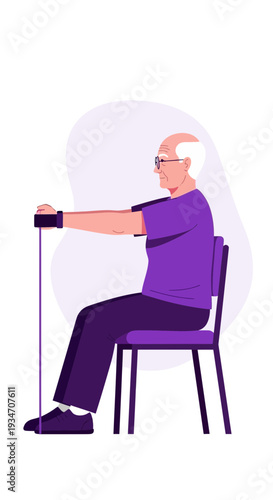 Elderly Individual Practicing Gentle Exercise, Rehabilitation, and Physical Therapy Illustration