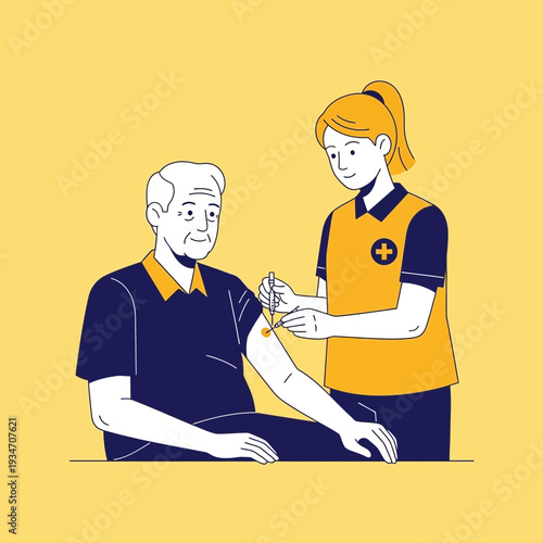 Elderly Individual Receives Vaccination Injection from Nurse, Promoting Healthcare Awareness