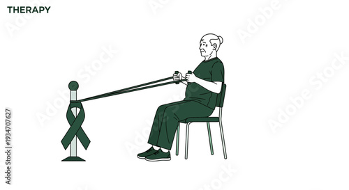 Elderly Person Engaged In Therapeutic Exercise With Resistance Band During Rehabilitation