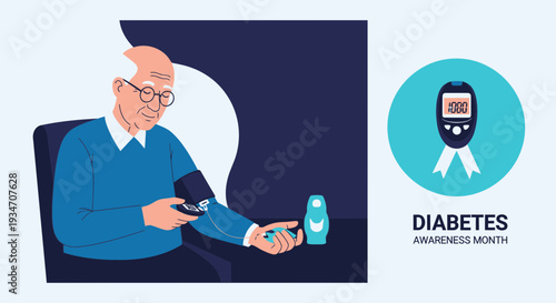 Elderly Person Monitoring Blood Sugar Levels During Diabetes Awareness Month
