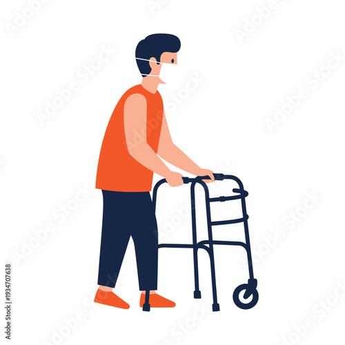 Elderly Person Navigating Mobility Challenges While Utilizing a Walker During Healthcare Procedures