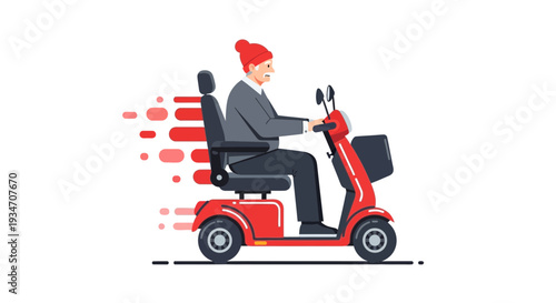 Elderly Person Riding A Mobility Scooter On A White Background Illustration