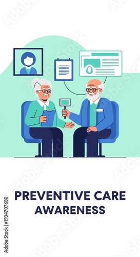 Elderly Individuals Engaging In Preventative Healthcare Discussion, Sharing Information, And