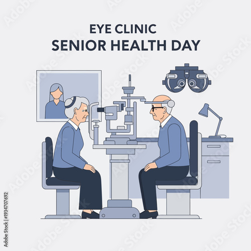 Elderly Individuals Undergoing Vision Examination at an Eye Clinic for Senior Health Day
