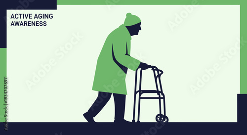 Elderly Person Utilizing Walker Depicts Active Aging And Healthcare Awareness
