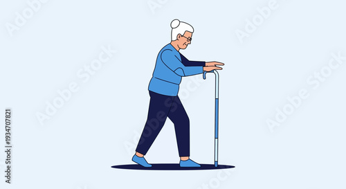 Elderly Woman Using Cane for Support and Mobility, Walking With Dignity and Independence