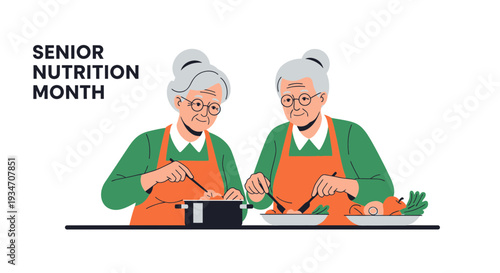 Elderly Women Cooking Nutritious Meals Promoting Healthy Senior Nutrition Habits