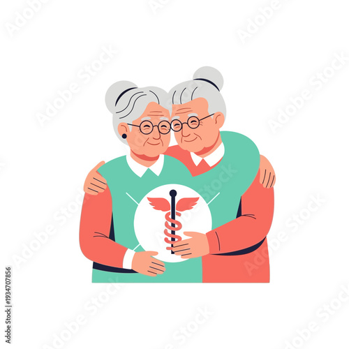 Elderly Women Embrace, Symbolizing Healthcare and Support, Representing Senior Friendship and