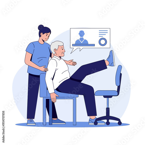 Elderly Man Undergoing Physical Therapy Assisted By a Professional Trainer In a Medical Setting