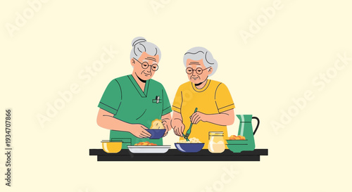 Elderly Women Enjoying Culinary Activity Preparing Delicious Food Together For Their Nutrition