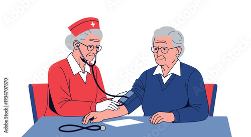 Elderly Nurse Taking Blood Pressure of a Senior Patient During Medical Examination