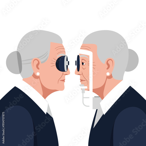 Elderly Women Undergoing Comprehensive Eye Examinations for Vision Assessment and Health