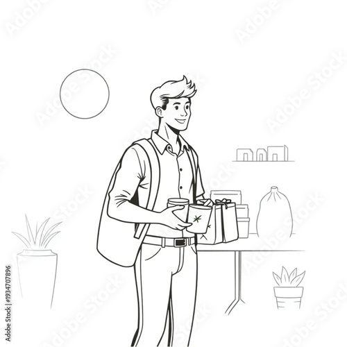 A young professional bringing reusable containers to a lunch spot, sustainable habit, city lifestyle