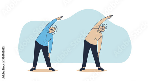 Elderly People Engaging In Physical Activity Demonstrating Healthy Exercises And Stretching
