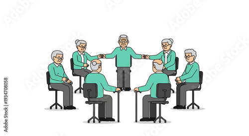 Elderly People Forming a Circle Holding Hands Together For a Teamwork Session