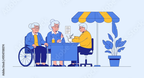 Elderly People Receive Vaccination From a Doctor, Immunization, Vector Illustration Design