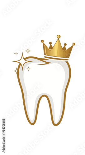 Elegant Tooth Symbolizing Dental Health, Adorned with a Golden Crown, Shining Brightly