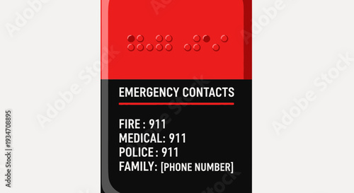 Emergency Contact Card With Braille, Fire, Medical, Police and Family Phone Number Details