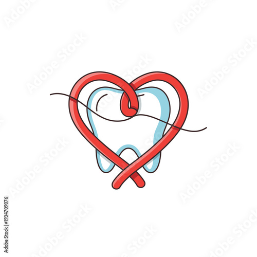 Enchanting Dental Heart: Illustrative Emblem Showcasing Oral Health and Tooth Affinity Symbol