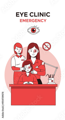 Emergency Eye Clinic Illustration Depicting Patient Care And Medical Assistance Services