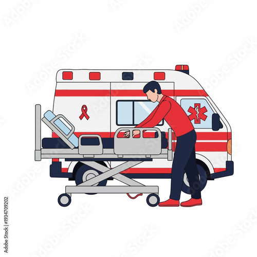 Emergency Medical Services: Healthcare Professional Prepares Ambulance for Patient Transport