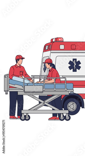 Emergency Medical Team Attends Patient Near Ambulance for Immediate Transport and Care