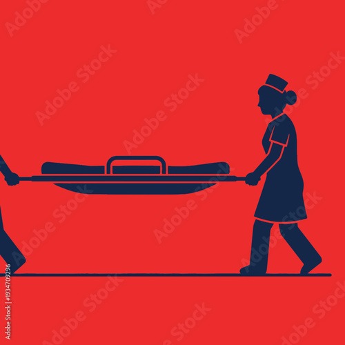 Emergency Medical Team Transporting Patient Silhouette: Urgent Care and Healthcare Concept