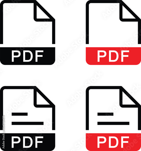 Four pdf file icons in different colors and styles