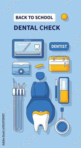 Essential Dental Checkup Illustration: School Readiness and Oral Health Maintenance, Flat Design