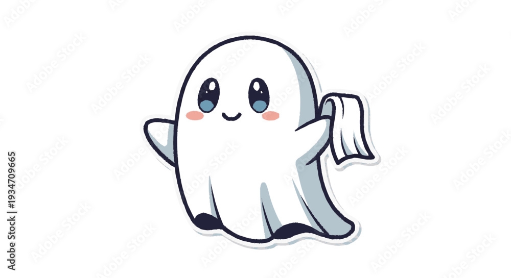 Fototapeta premium Cartoon ghost holding a sheet isolated on white background vector illustration