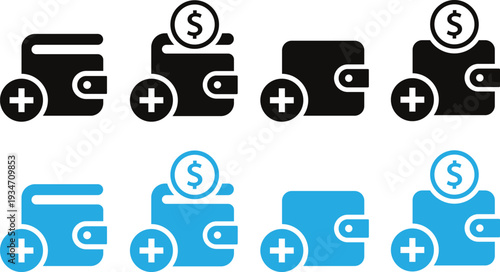 Financial icons with dollar signs and plus symbols
