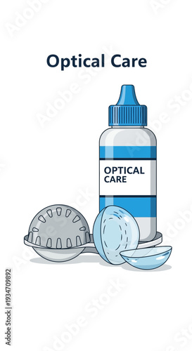 Essential Eye Care Elements: A Visual Depiction of Contact Lenses, Solution, and Case