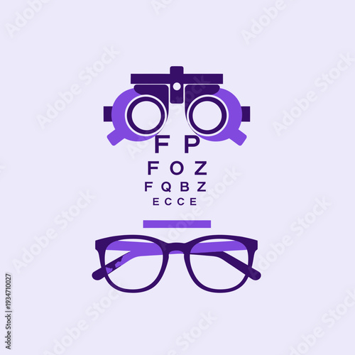 Essential Eye Care Illustration: Visual Acuity Instruments and Eyeglasses, Healthcare Theme