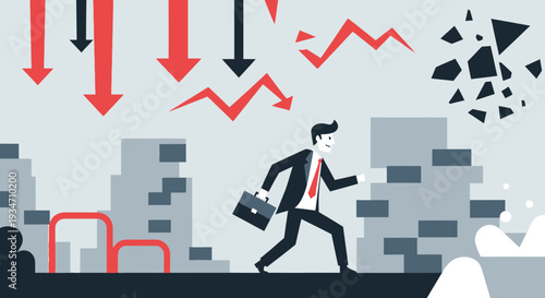 Businessman walking with briefcase in hand.