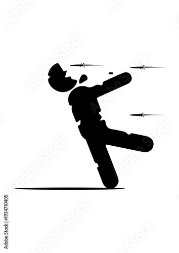 Silhouette of a Figure Falling Backwards from Impact