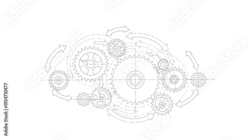 Mechanical Gears Technical Drawing Illustration.