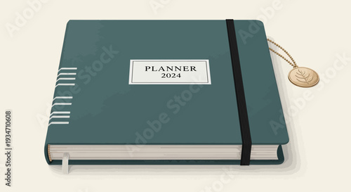 Green planner notebook with elastic.