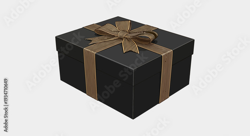 Black gift box with brown ribbon.