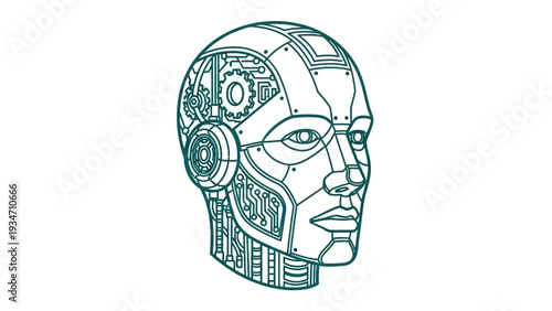 Robot Human Head Mechanical Face Illustration.